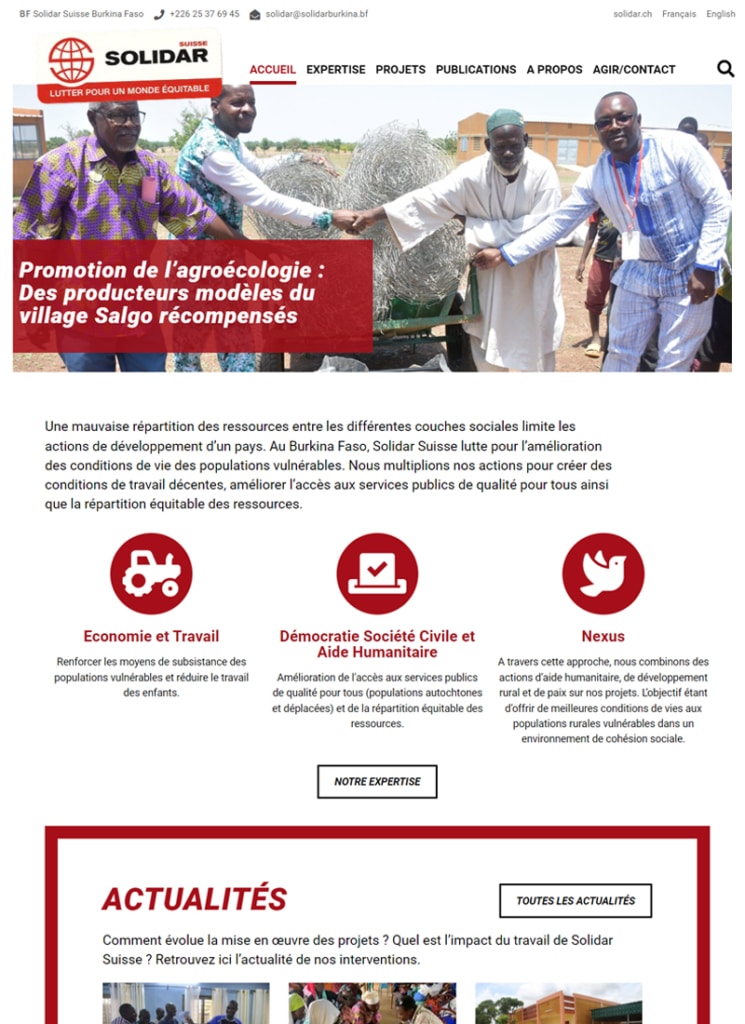 Site vitrine de l'ONG Solidar Suisse Burkina Faso
